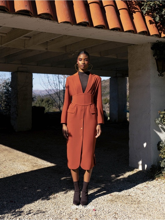 Andrea Iyamah Dresses & Skirts - Andrea Iyamah Zia Corset Blazer Dress Pumpkin Orange Midi Size S NWT